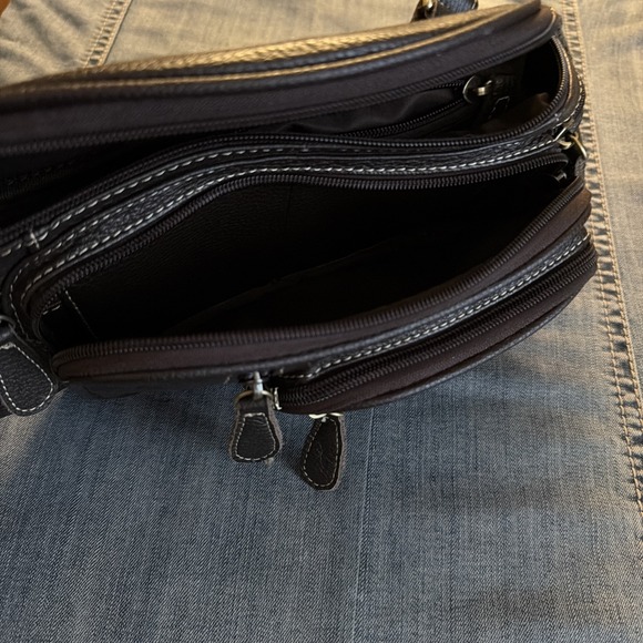 Leather Fanny Pack Waist Sack Handbag Brown Pebble Pockets Adj Strap Zip Pocket - Picture 9 of 9